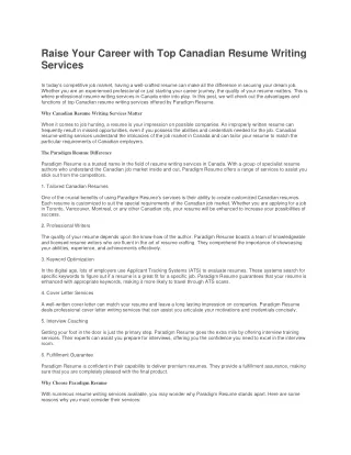 raise your career with top canadian resume