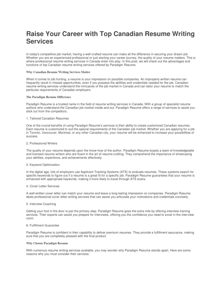 raise your career with top canadian resume
