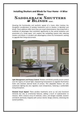 Installing Shutters and Blinds for Your Home - A Wise Move