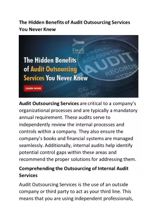 The Hidden Benefits of Audit Outsourcing Services You Never Knew