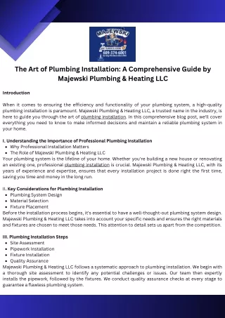 The Art of Plumbing Installation A Comprehensive Guide by Majewski Plumbing & Heating LLC