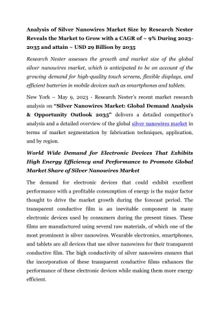 analysis of silver nanowires market size