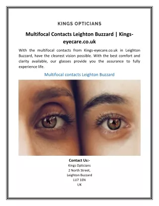 Multifocal Contacts Leighton Buzzard | Kings-eyecare.co.uk