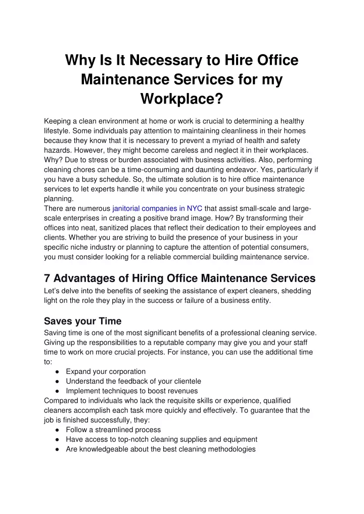 why is it necessary to hire office maintenance