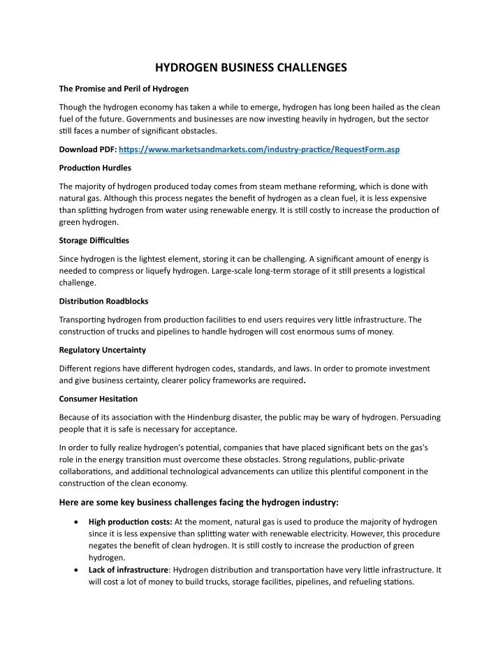 hydrogen business challenges