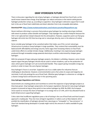 The Role and Regulation of Gray Hydrogen in the Clean Energy Transition