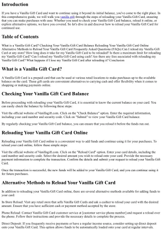 How to Reload Your Vanilla Gift Card for Continued Use