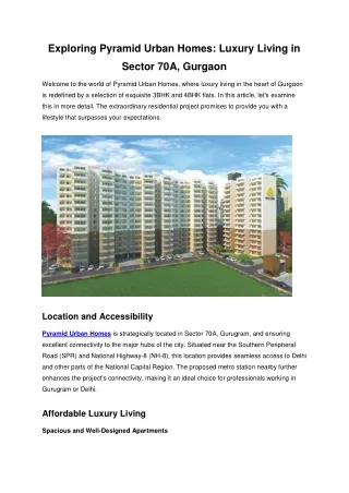 Exploring Pyramid Urban Homes- Luxury Living in Sector 70A, Gurgaon