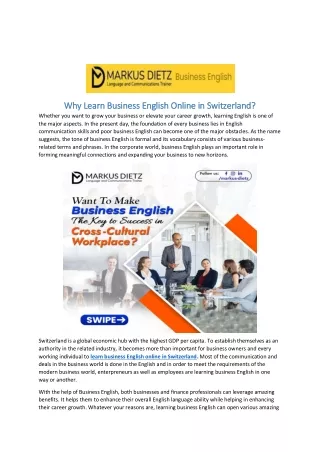 Why Learn Business English Online in Switzerland