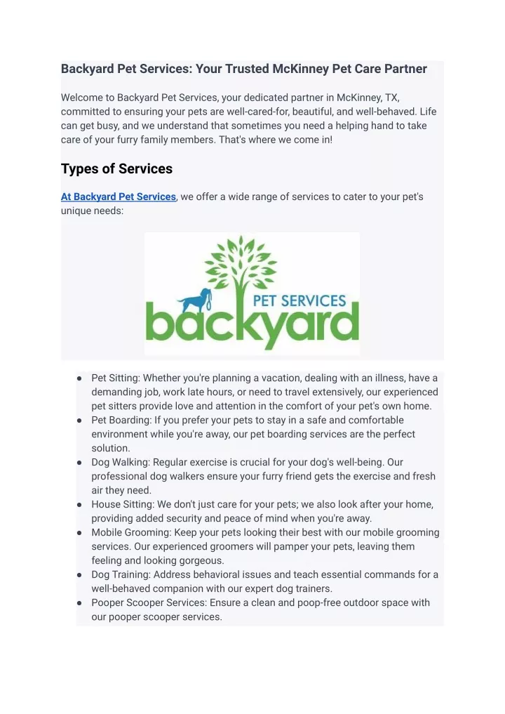 backyard pet services your trusted mckinney