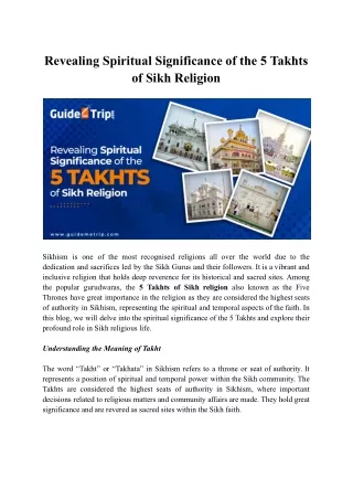 Revealing Spiritual Significance of the 5 Takhts of Sikh Religion