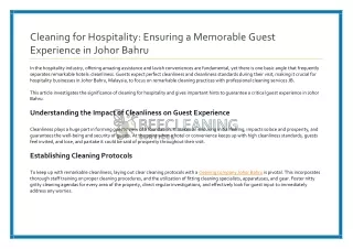 Cleaning for Hospitality - Ensuring a Memorable Guest Experience in Johor Bahru