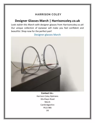 Designer Glasses March | Harrisoncoley.co.uk