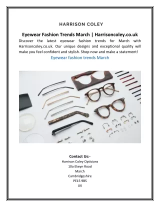 Eyewear Fashion Trends March | Harrisoncoley.co.uk