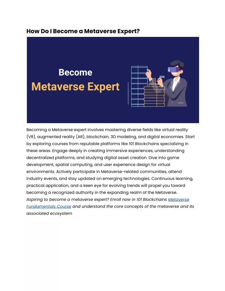 how do i become a metaverse expert