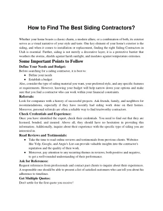How To Find The Best Siding Contractors