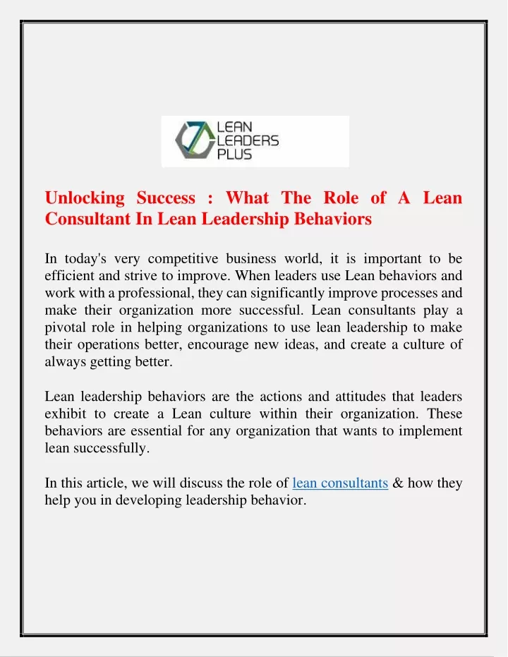 unlocking success what the role of a lean