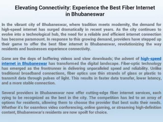 Elevating Connectivity Experience the Best Fiber Internet in Bhubaneswar