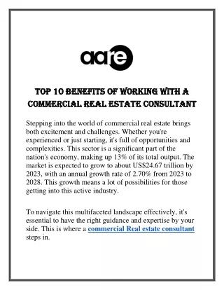 Top 10 Benefits of Working with a Commercial Real Estate Consultant.