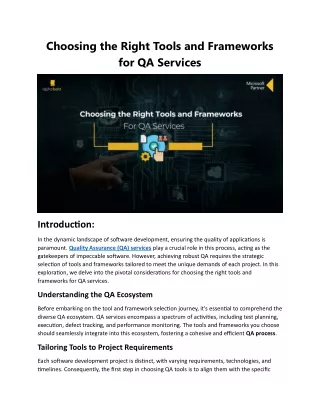 Choosing the Right Tools and Frameworks for QA Services