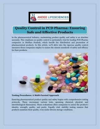 Quality Control in PCD Pharma Ensuring Safe and Effective Products