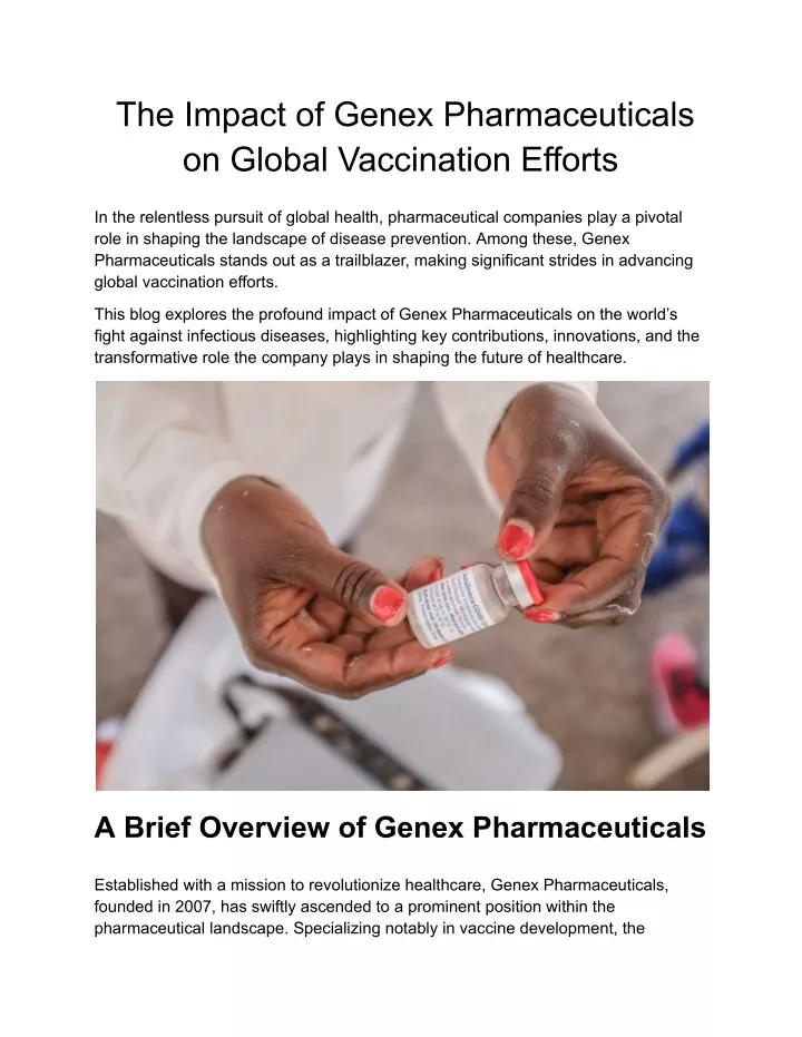 the impact of genex pharmaceuticals on global