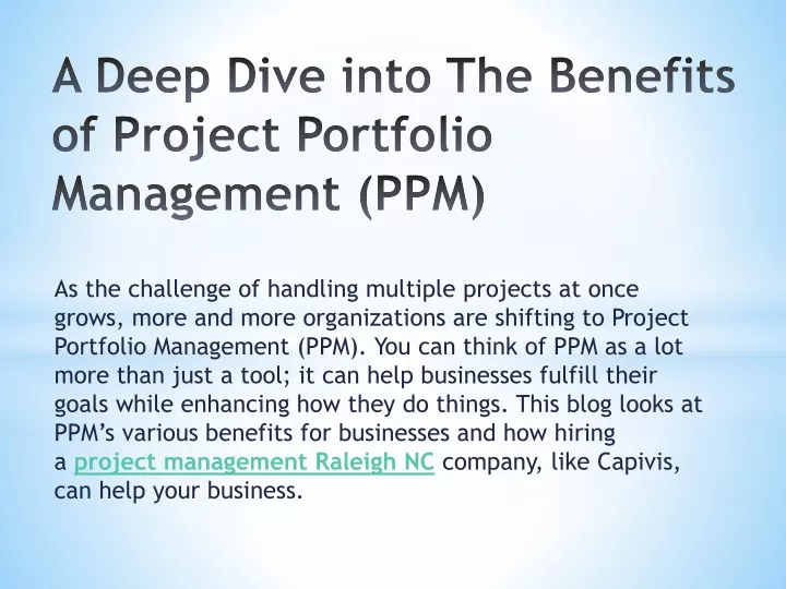 a deep dive into the benefits of project portfolio management ppm