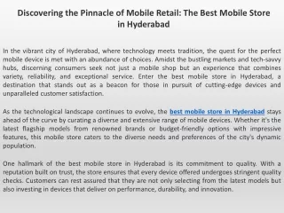 Discovering the Pinnacle of Mobile Retail The Best Mobile Store in Hyderabad