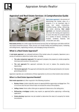 Appraisal and Real Estate Services - A Comprehensive Guide