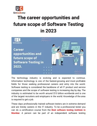 The career opportunities and future scope of Software Testing in 2023