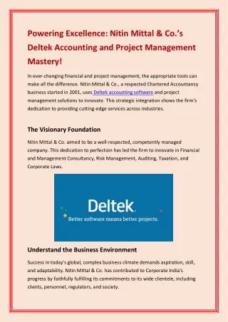Powering Excellence Nitin Mittal & Co Deltek Accounting and Project Management Mastery