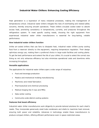 Industrial Water Chillers Enhancing Cooling Efficiency