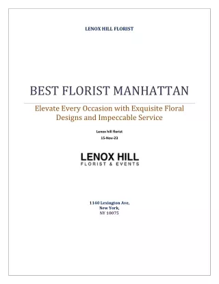 Experience the Magic of LENOX HILL FLORIST, the Best Florist in Manhattan