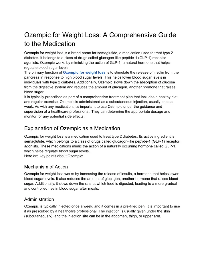 ozempic for weight loss a comprehensive guide