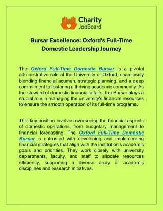Bursar Excellence Oxford's Full-Time Domestic Leadership Journey