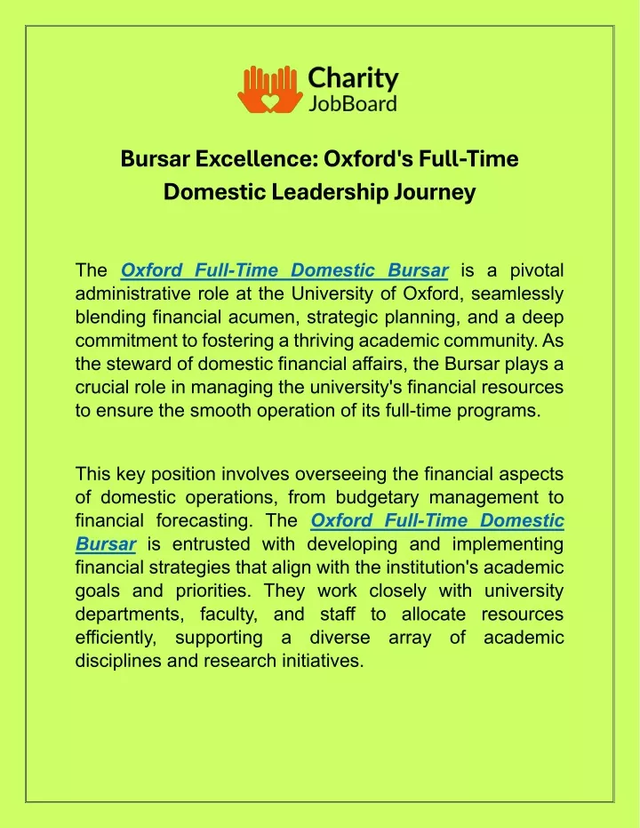 bursar excellence oxford s full time domestic
