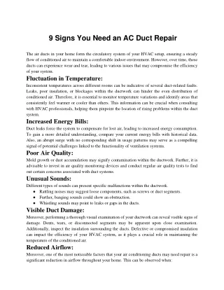 9 Signs You Need an AC Duct Repair