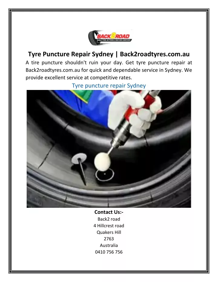 tyre puncture repair sydney back2roadtyres