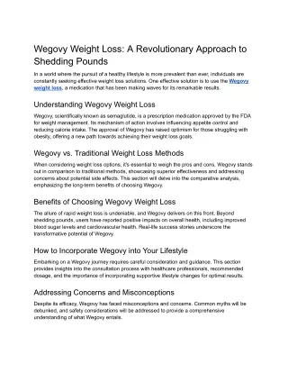 Wegovy Weight Loss: A Revolutionary Approach to Shedding Pounds