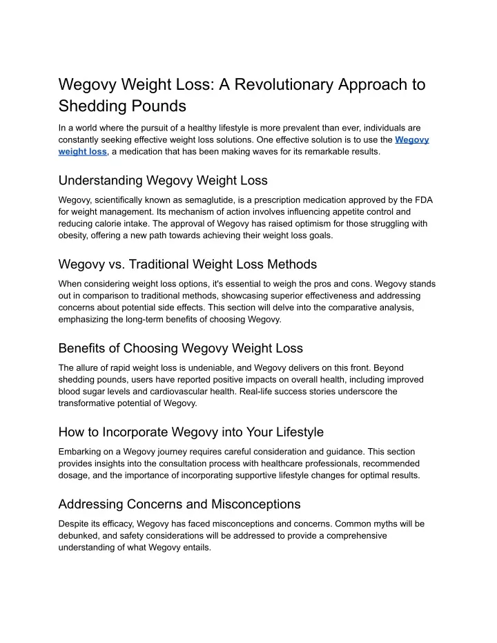 wegovy weight loss a revolutionary approach