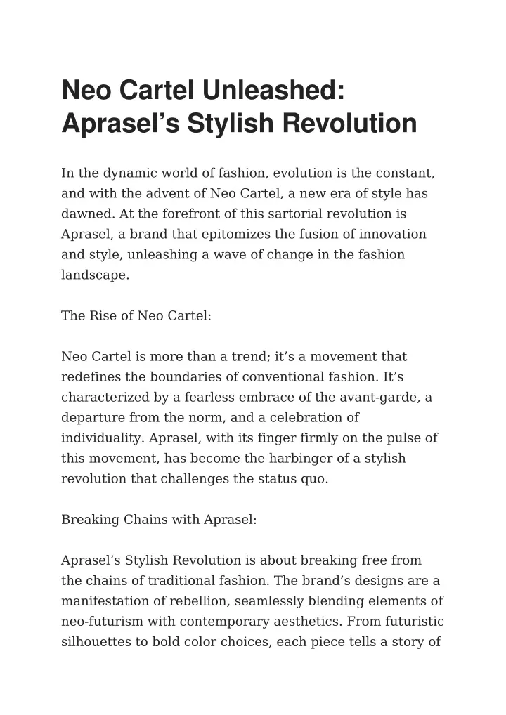 neo cartel unleashed aprasel s stylish revolution