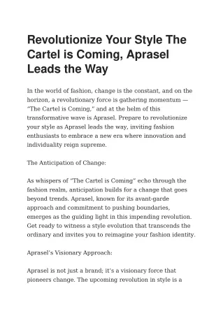 Revolutionize Your Style The Cartel is Coming
