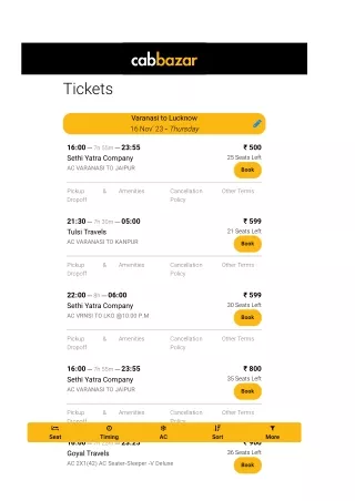 varanasi to lucknow bus tickets