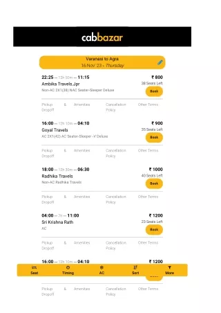 varanasi to agra bus tickets