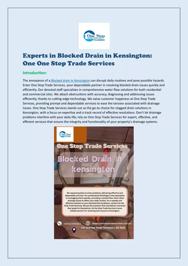 experts in blocked drain in kensington