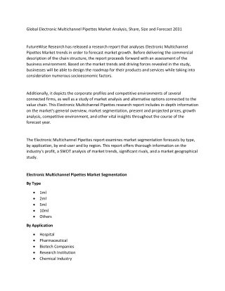 Electronic Multichannel Pipettes Market