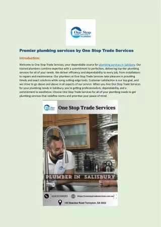 Premier plumbing services by One Stop Trade Services