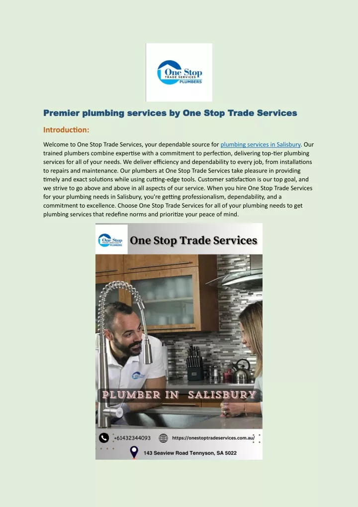 premier plumbing services by one stop trade