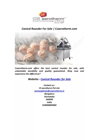 Conical Rounder For Sale  Csaerotherm com