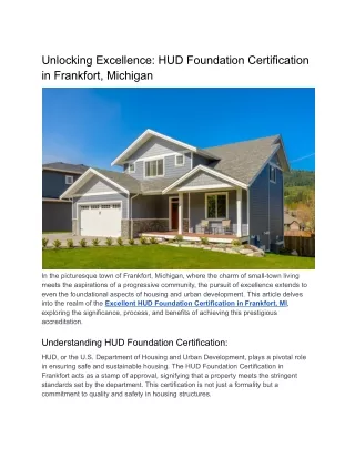 Unlocking Excellence_ HUD Foundation Certification in Frankfort, Michigan